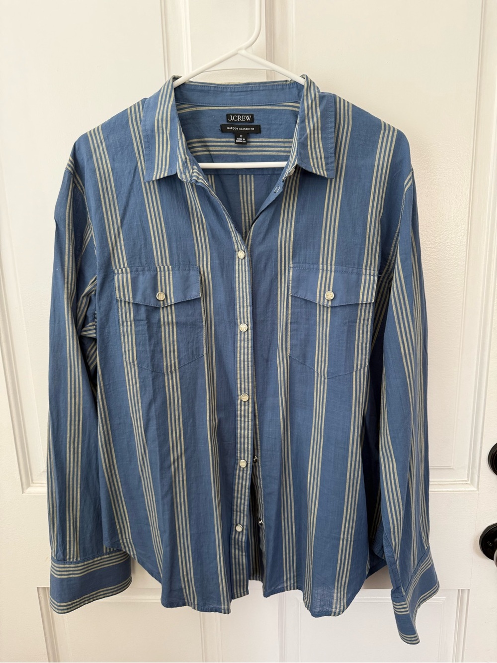 J. Crew Blue and White Vertical Stripe Button-Down Shirt